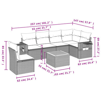 vidaXL 7-delige Loungeset met kussens poly rattan zwart