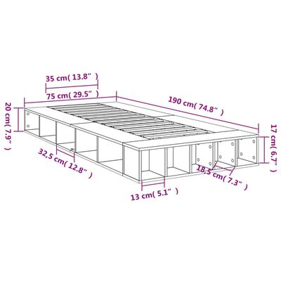 vidaXL Bedframe bewerkt hout zwart 75x190 cm