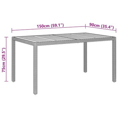 vidaXL Tuintafel 150x90x75 cm acaciahout en poly rattan grijs