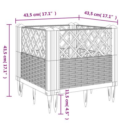 vidaXL Plantenbak met pinnen 43,5x43,5x43,5 cm polypropeen grijs