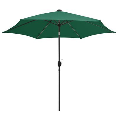 vidaXL Parasol met LED-verlichting en aluminium paal 300 cm groen