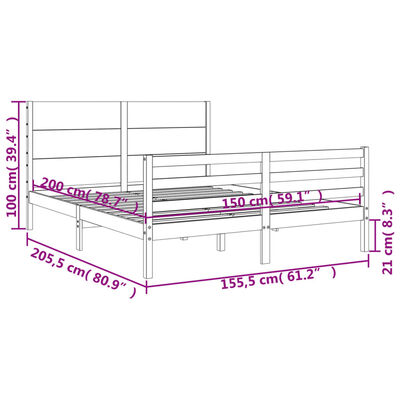 vidaXL Bedframe met hoofdbord massief hout wit