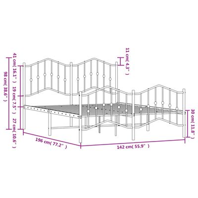 vidaXL Bedframe met hoofd- en voeteneinde metaal zwart 135x190 cm