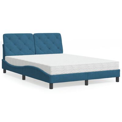 vidaXL Bed met matras fluweel blauw 140x190 cm