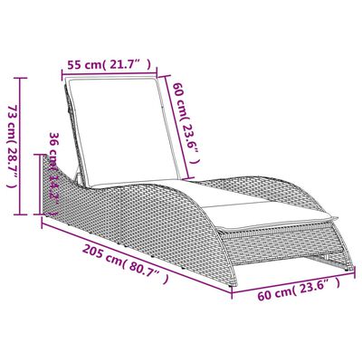 vidaXL Ligbed met kussen 60x205x73 cm poly rattan beige