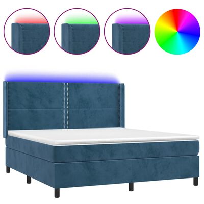 vidaXL Boxspring met matras en LED fluweel donkerblauw 160x200 cm