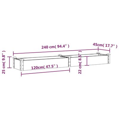 vidaXL Plantenbak verhoogd met voering 240x45x25 cm vurenhout bruin