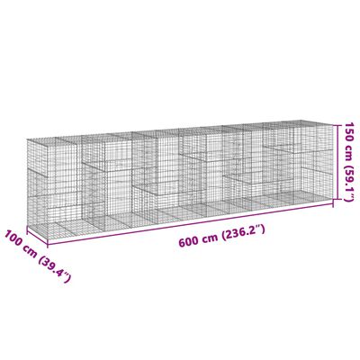 vidaXL Schanskorf 600x100x150 cm gegalvaniseerd ijzer zilverkleurig