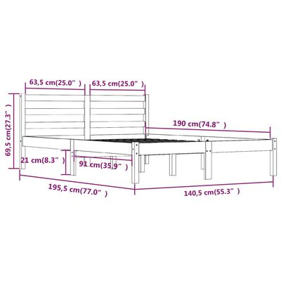 vidaXL Bedframe massief grenenhout grijs 135x190 cm