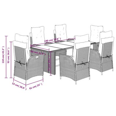 vidaXL 7-delige Tuinset met kussens poly rattan bruin