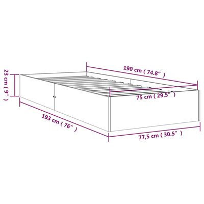 vidaXL Bedframe massief hout grijs 75x190 cm