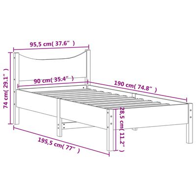 vidaXL Bedframe zonder matras massief grenenhout wasbruin 90x190 cm