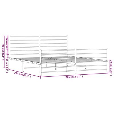 vidaXL Bedframe met hoofd- en voeteneinde metaal zwart 200x200 cm