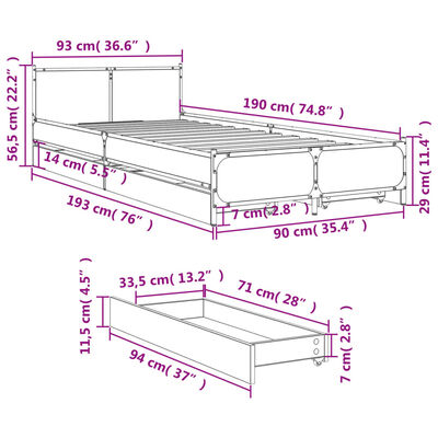 vidaXL Bedframe met lades bewerkt hout zwart 90x190 cm