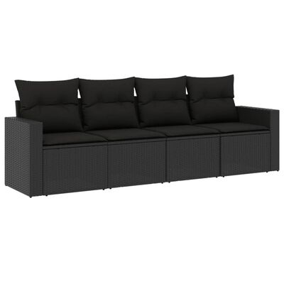 vidaXL 4-delige Loungeset met kussens poly rattan zwart