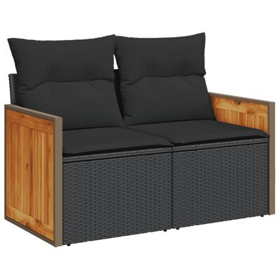 vidaXL 7-delige Loungeset met kussens poly rattan zwart