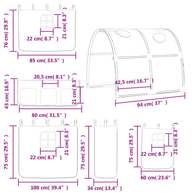 vidaXL Kinderhoogslaper met tunnel 80x200 cm massief grenenhout blauw