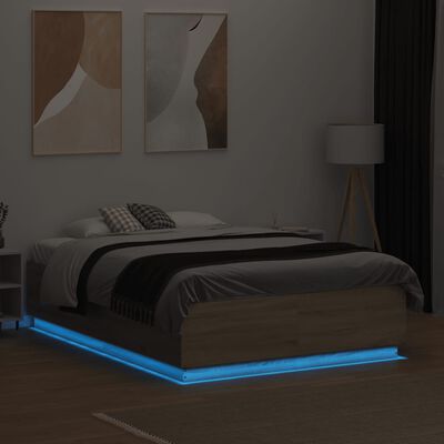 vidaXL Bedframe met LED-verlichting sonoma eikenkleurig 120x190 cm