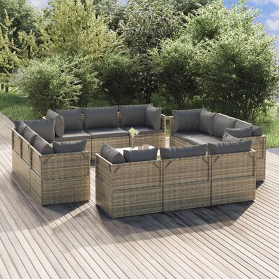 vidaXL 13-delige Loungeset met kussens poly rattan grijs