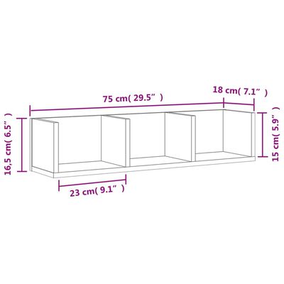 vidaXL Wandkasten 2 st 75x18x16,5 cm bewerkt hout bruin eikenkleur