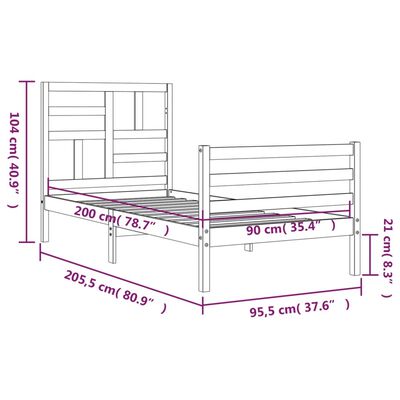 vidaXL Bedframe met hoofdbord massief hout wit 90x200 cm