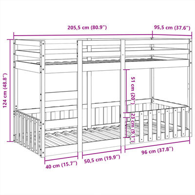 vidaXL Stapelbed massief grenenhout wasbruin 90x200 cm