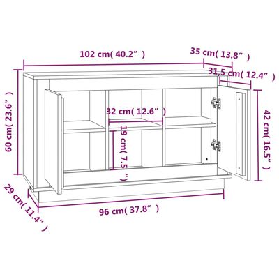 vidaXL Dressoir 102x35x60 cm bewerkt hout grijs sonoma eikenkleurig