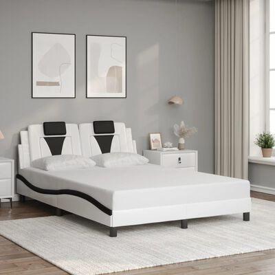 vidaXL Bedframe met hoofdbord kunstleer zwart en wit 140x200 cm