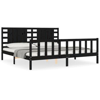 vidaXL Bedframe met hoofdbord massief hout zwart