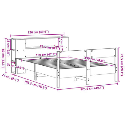 vidaXL Bed met boekenkast zonder matras grenenhout wit 120x190 cm