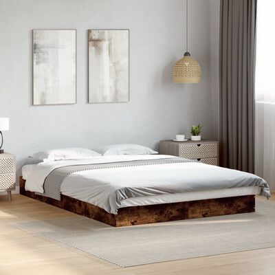 vidaXL Bedframe bewerkt hout gerookt eikenkleurig 135x190 cm