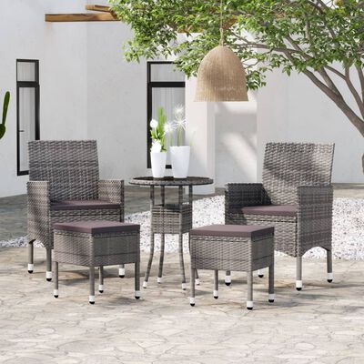 vidaXL 5-delige Loungeset poly rattan grijs