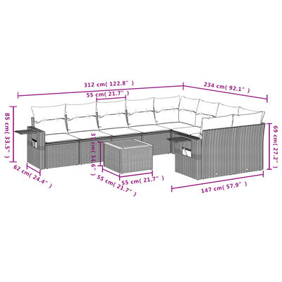 vidaXL 10-delige Loungeset met kussens poly rattan zwart