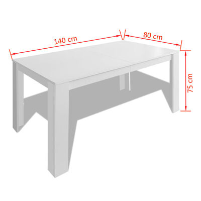 vidaXL Eettafel 140x80x75 cm wit