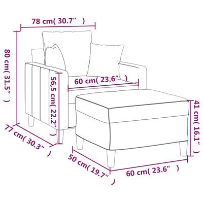 vidaXL Fauteuil met voetenbank 60 cm fluweel donkergrijs