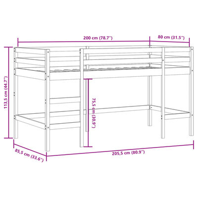 vidaXL Kinderhoogslaper met ladder 80x200 cm massief grenenhout wit