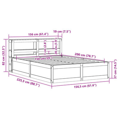 vidaXL Bedframe met hoofdbord massief grenenhout 150x200 cm