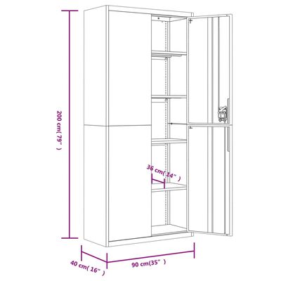 vidaXL Archiefkast 90x40x240 cm staal lichtgrijs