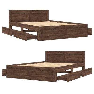 vidaXL Bedframe met hoofdeinde bewerkt hout bruineikenkleur 140x190 cm