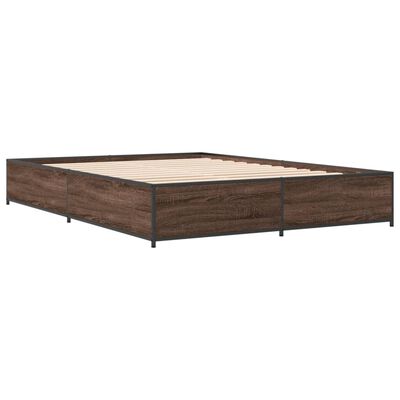 vidaXL Bedframe bewerkt hout metaal bruin eikenkleur 135x190 cm