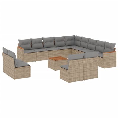 vidaXL 14-delige Loungeset met kussens poly rattan beige