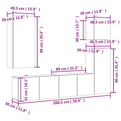 vidaXL 5-delige Tv-wandmeubelset grijs sonoma eikenkleurig