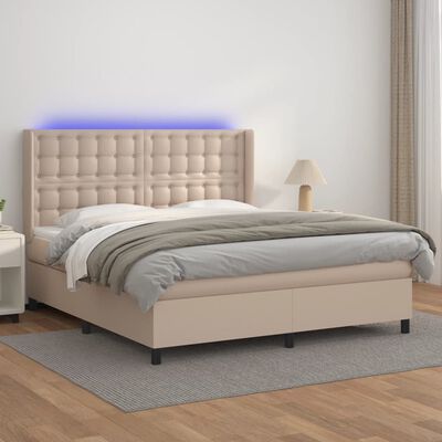 vidaXL Boxspring met matras en LED kunstleer cappuccinokleur 160x200cm