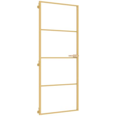 vidaXL Binnendeur smal 83x201,5 cm gehard glas en aluminium goudkleur