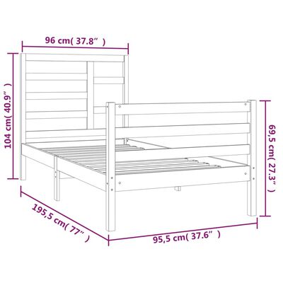 vidaXL Bedframe massief hout wit 90x190 cm