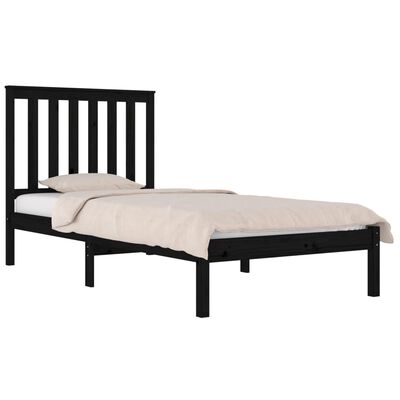 vidaXL Bedframe massief grenenhout zwart 75x190 cm