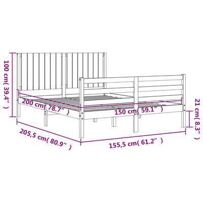 vidaXL Bedframe met hoofdbord massief hout wit