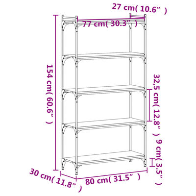 vidaXL Boekenkast 5-laags 80x30x154 cm bewerkt hout zwart