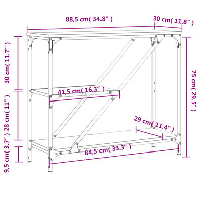 vidaXL Wandtafel 88,5x30x75 cm bewerkt hout grijs sonoma eikenkleurig