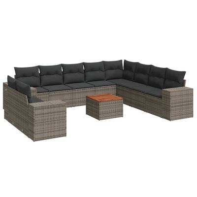 vidaXL 11-delige Loungeset met kussens poly rattan grijs